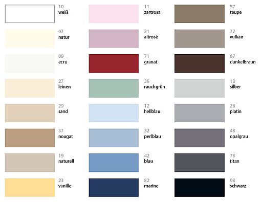 Janine topper fitted sheets colour card